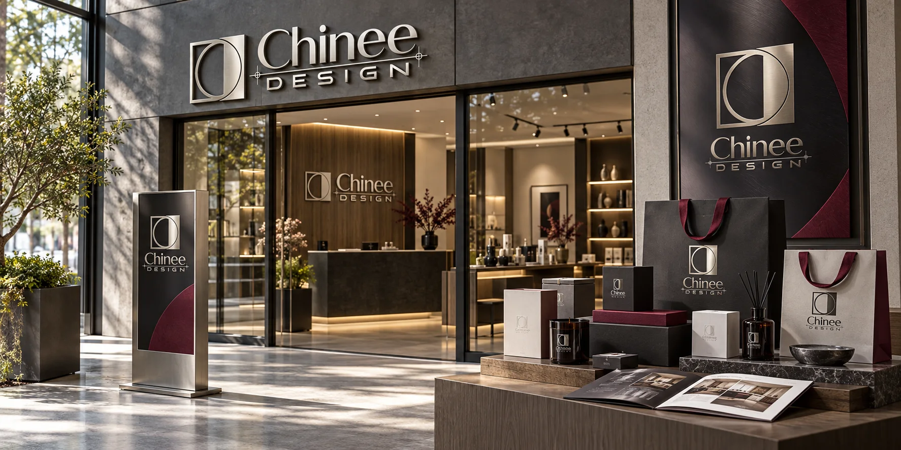 Chinee Design retail identity applied to signage, packaging and display systems