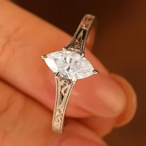 0.5-3CT Marquise Cut Vintage Filigree Solitaire IGI Certified CVD HPHT Lab Grown Diamond Engagement Ring 10K/14K/18K Solid Gold
