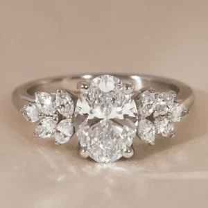 0.5-3CT Oval Cut Floral Leaf Seven Stone Cluster Lab Grown Diamond Engagement Ring 10K 14K 18K Solid Gold IGI Certified CVD HPHT