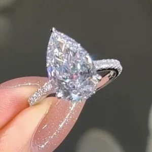 0.5-3CT Pear Cut Pave Band Split Shank Lab Diamond Engagement Ring 14K/18K Solid Gold DEF Color IGI Certified Custom CVD/HPHT