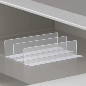 0.8mm L shaped Divider Shelf Fridge Plastic Adjustable Separator Product Display Showcase for Glass Wood Shelf