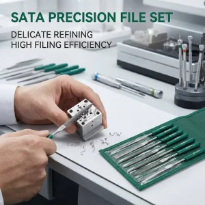 03703 SATA 6 Piece Assorted File Set with Rubber Handles 5x180mm Premium Carbon Tool Steel Uniform Tooth Form Bulk Heat Treated