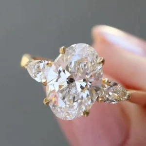 1 Carat Oval Cut Three Stone Pear Side Stones IGI Certified CVD HPHT Lab Grown Diamond Engagement Ring 14K/18K Solid Yellow Gold