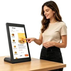 10.1 Inch Full HD Touch Desktop Digital Signage Android CMS Display L Shape Rating Kiosk For Hotel Bank Restaurant Feedback