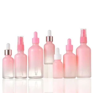 10ml 15ml 30ml 50ml Pink Gradient Glass Dropper Bottles for Essential Oil Cosmetic Use