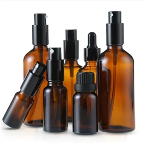 10ml 20ml 30ml 50ml 100ml Round Amber Glass Cosmetic Bottle with Pump or Mist Sprayer for Perfume Serum Essential Oil
