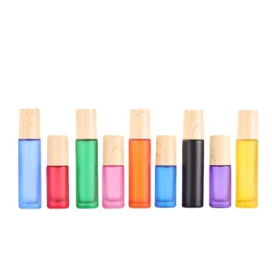 10ml Essential Oil Roller Bottle with Wood Grain Water Transfer Cap Colorful Refillable Container