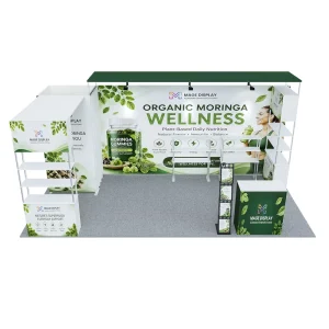 10x20ft Exhibition Booth Stand Portable Tension Fabric Display with Reusable Frame Shelves