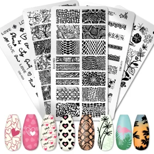 12*6cm Stainless Steel Nail Art Stamping Template Print Heart Leaf Snake Skin Transfer Plate Manicure Tools
