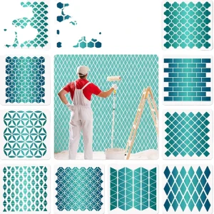 12 Geometric Honeycomb Stencils Painting Art Templates for Scrapbooking Drawing Tracing DIY Furniture Wall Floor Decor
