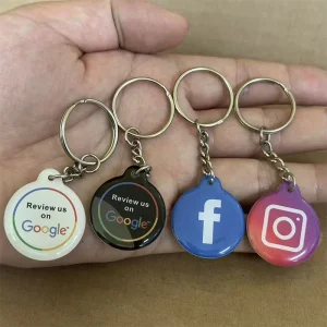 13.56mhz Smart NFC Mini Epoxy Card Resin RFID With Google Review Keychain For Social Media