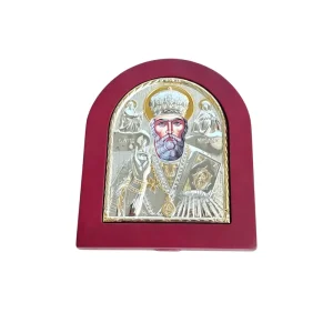 13cm Silver Gold Foil Orthodox Saint Nicholas Icon Wooden Desk Stand Byzantine Religious Icon for Home Altar Prayer Gift