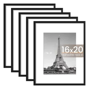 16×20 Inches Black White Display Picture Frame 11×14 with Mat or 16×20 Without Mat Wall Gallery Poster Frame Sets for Home Decor