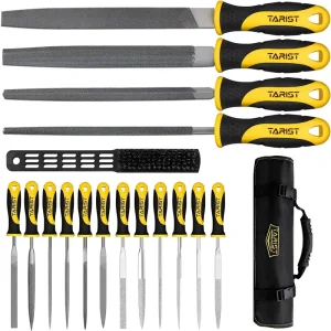 17 Piece File Set Roll Up Tool Bag Includes 4 Large Metal Files 12 Needle Files and Wire Brush for Metal Wood Work