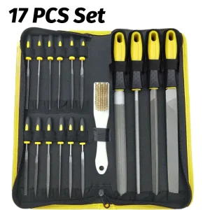 17pcs Industrial Grade T12 Drop Forged Alloy Steel File Tool Set 4 Large Files 12pcs Needle Files 1 Brush DIY Carry Case