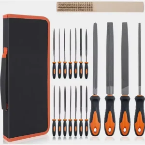 18 Piece Industrial Filing Tool Set with Half Round and Rectangle Files Bright Finish Carrying Case and 3 Year Warranty