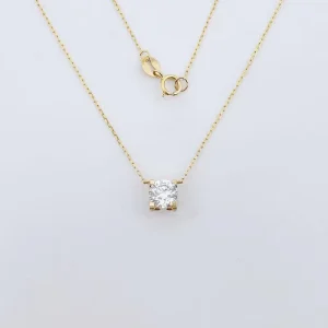 18K Gold Lab Grown Diamond Pendant Necklace Simple Fresh Four Prong Round Bull Head Women Fine Jewelry Fashion Chains Dainty