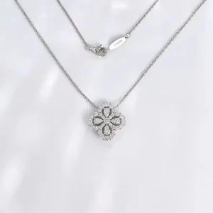 18K White Gold Lab Grown Diamond Pear Flower Pendant Necklace