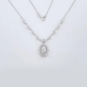 18K White Gold Lab Grown Diamond Pendant Necklace Statement Shiny Teardrop Pear Adjustable Necklace for Women