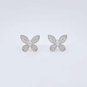 18K White Gold Lab Grown Diamond Sparkling Butterfly Elegant Stud Earrings for Women