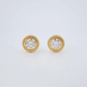 18K Yellow Gold Lab Grown Diamond Round Beaded Bubble Vintage Minimalist Stud Earrings for Women