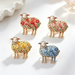 1pc Enamel Rhinestone Brooch Pin Standing Lamb Lapel Collar Suitable for Men