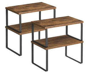 2 Pack Bamboo Stackable Cabinet Shelves Expandable Kitchen Counter Shelf Organizer for Countertop Spice Rack Storage