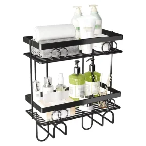 2-Tier Punch-Free Bathroom Toilet Paper Holder Stand Rack Over Toilet Tank Storage Shelf Small Space Organizer for Bathroom Home