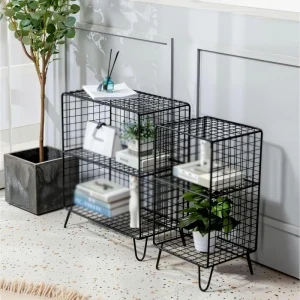 2 layer Metal Wire Storage Rack Vertical Mesh Storage Rack Balcony Double layer Bookshelf Living Room Decoration Display Rack