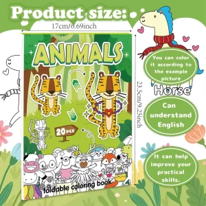 20-Page DIY Educational Coloring Book with Fold Out Illustrations Themes of Food, Vehicles & Fruits, Includes Handmade Origami