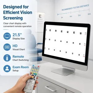 21.5″ LCD Visual Acuity Chart with Remote Control HD Vision Tester Optotype Display Monitor for Ophthalmic Exam