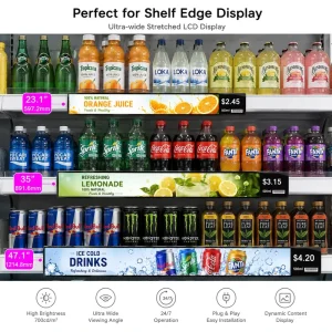 23.1 28 35 37 47 86 Inch Wide Screen LCD Shelf Strips Digital Edge Bar Screen Monitor Stretched Display Stretched Shelf Display