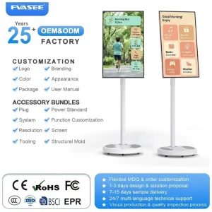 24Inch Movable LCD Monitor for Livestreaming 1080P Built in Battery Rotating Tablet PC Stand