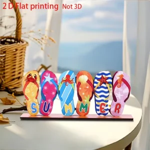 2D Flat Wooden Summer Tabletop Sign Flip flop Crab Octopus Seahorse Print Letter Cutout Beach Coastal Dining Table Decor Gift