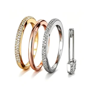 3-Piece Stackable Ring Set Detachable Brass Gold Plated CZ Inlay Non Tarnish Women’s Fashion Jewelry Interchangeable Bands