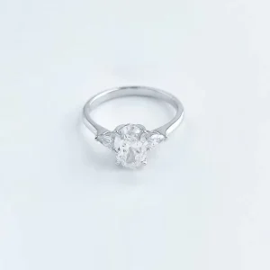 3 Stone Lab Diamond Ring 18K White Gold Plated Wedding Engagement Ring for Women