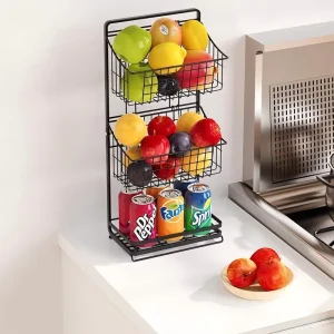 3 Tier Rustproof Vertical Fruit Basket Display Rack Multifunctional Countertop Snack Organizer for Kitchen