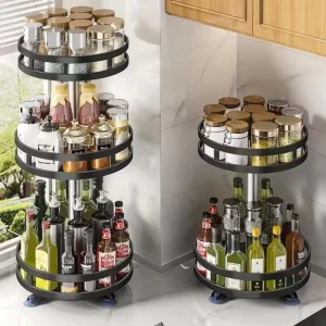3 layer Carbon Steel Kitchen Rotating Tray Storage Rack 360° Rotary Seasoning Rack bar Display Rack dining Table Storage Rack