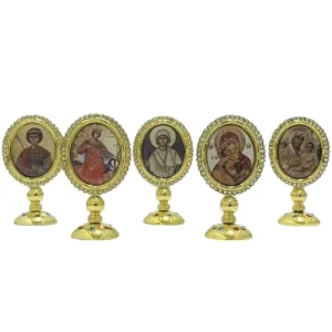 3.35″ East Orthodox Icon with Zinc Alloy Rhinestone and Gold Plating Virgin Mary Saints Stick-On Base for Car Dashboard