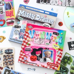30 Sheets Y2K Korean Aesthetic Sticker Book Over 1000Pcs Cute Retro Indie Stickers for Scrapbooking Gu Card DIY Crafts
