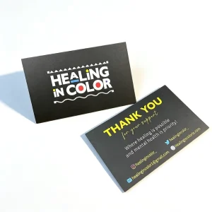 300gsm Black Matte Business Cards with Color Printing for Mental Health Brands