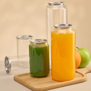 300ml & 500ml PET Plastic Juice Bottles Custom Logo & Pattern Pull Ring Easy Open Cans Empty Transparent Soda Cans