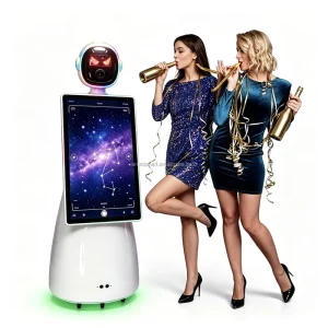 32-inch Smart Robot Photo Booth with LED Message Eyes, Mobile Selfie Station for Event Rentals, Instant Print