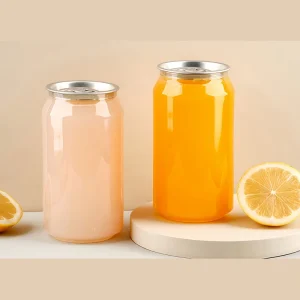 350 500 650ML Food Grade PET Beverage Pop Top Can Bottle with Easy Open Aluminum Lid for Cream Juice Beer Packaging