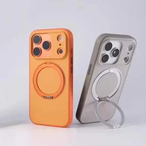 360 Degree Rotatable Spinning Metal Bracket Magnetic Support Phone Case for iPhone 17 16 15 14 ProMax 17 Air Hard PC Back Cover