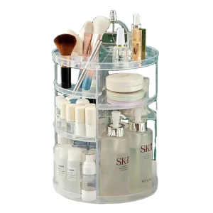 360 Rotating Makeup Organizer Clear Acrylic Cosmetic Carousel Lazy Susan Spinning Lipstick Skincare Display Vanity Bathroom