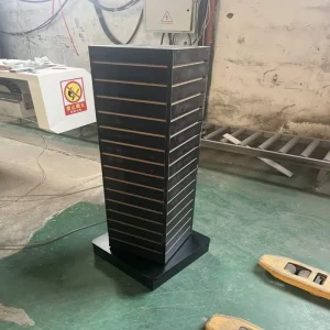 360 Rotating Slatwall Display Stand MDF Wooden Retail Display Tower Floor Standing Merchandise Rack for Shop Store