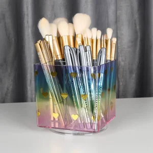 360 Rotating Transparent Eco Friendly Multi Compartment Gradient Desktop Organizer Multi Purpose Makeup Brush Pen Holder Vanity