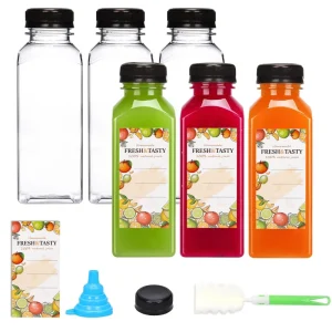 360ml Square PET Plastic Juice Bottles Plastic Water Bottles with Lids Screw Cap Various Reusable Beverage Containers 12oz