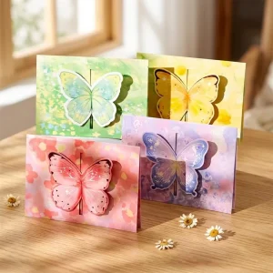 3D Butterfly Pop Up Greeting Card Handwritten Messages Dreamy Watercolor Design Girlish Heart Customizable UV Varnishing Europe